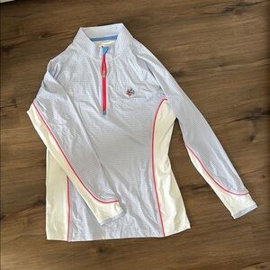 Peter Millar Blue and White Quarter-Zip Sweatshirt